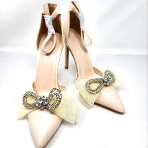 Glitz Heels Bowtie Crystals Stilettos Wedding Formal Party Women's Size 8.5 New